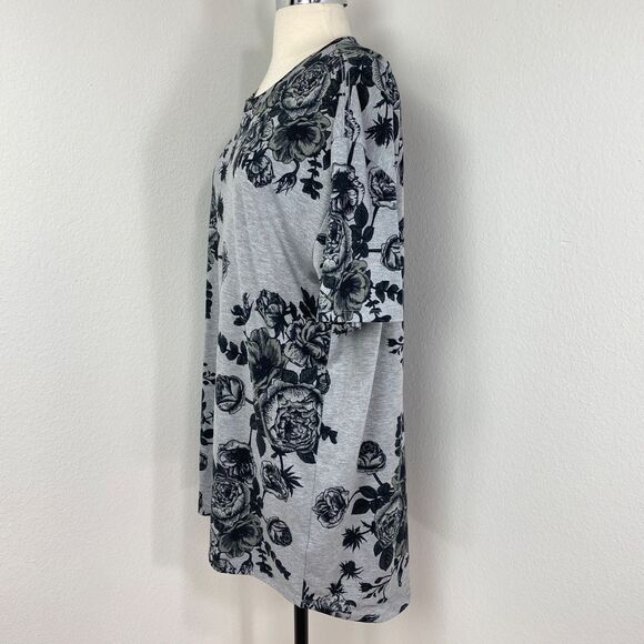 LuLaRoe Jersey Knit Black Rose Floral Gray T Shirt Dress XL Boho Whimsy Goth - Picture 6 of 10